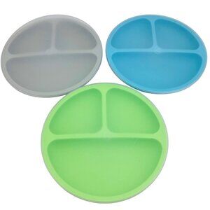 3 WeeSprout Suction Divided Plates with Lids for Babies & Toddlers Silicone 8"